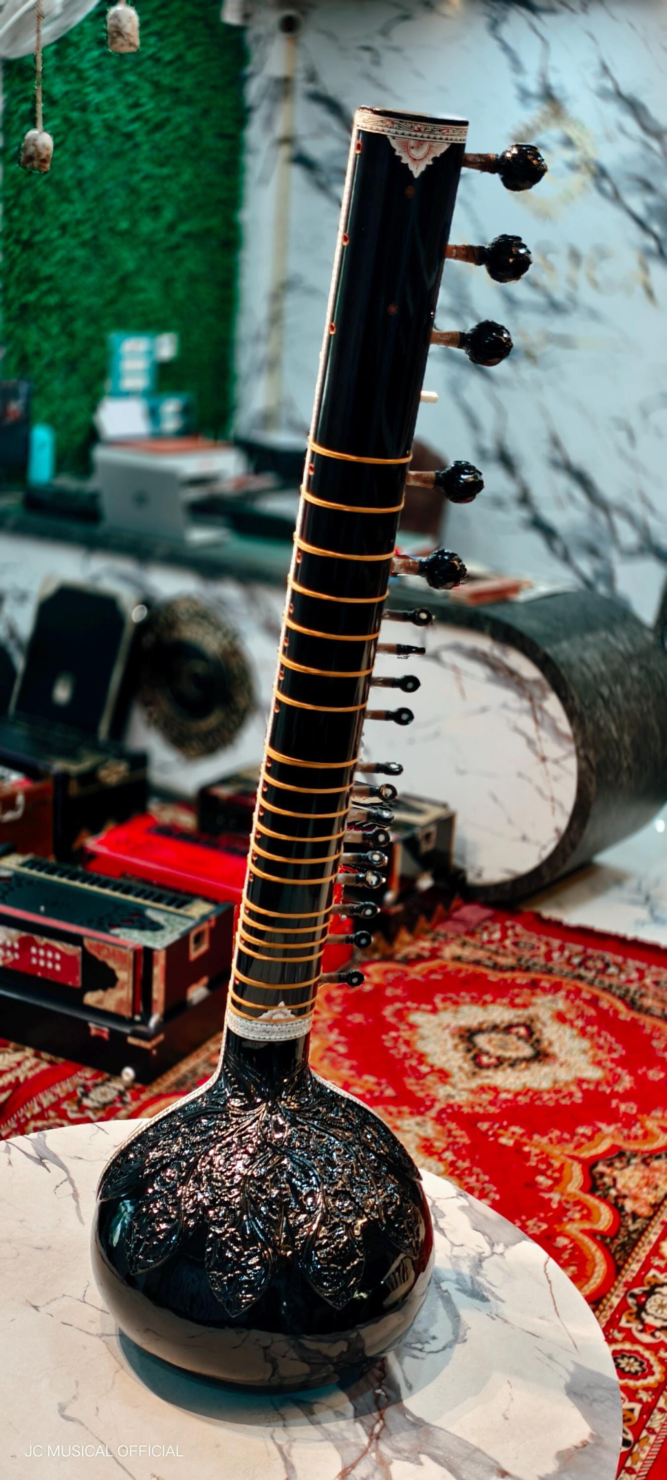 Ravi Shankar Style Sitar - Premium Black, with Hard Case