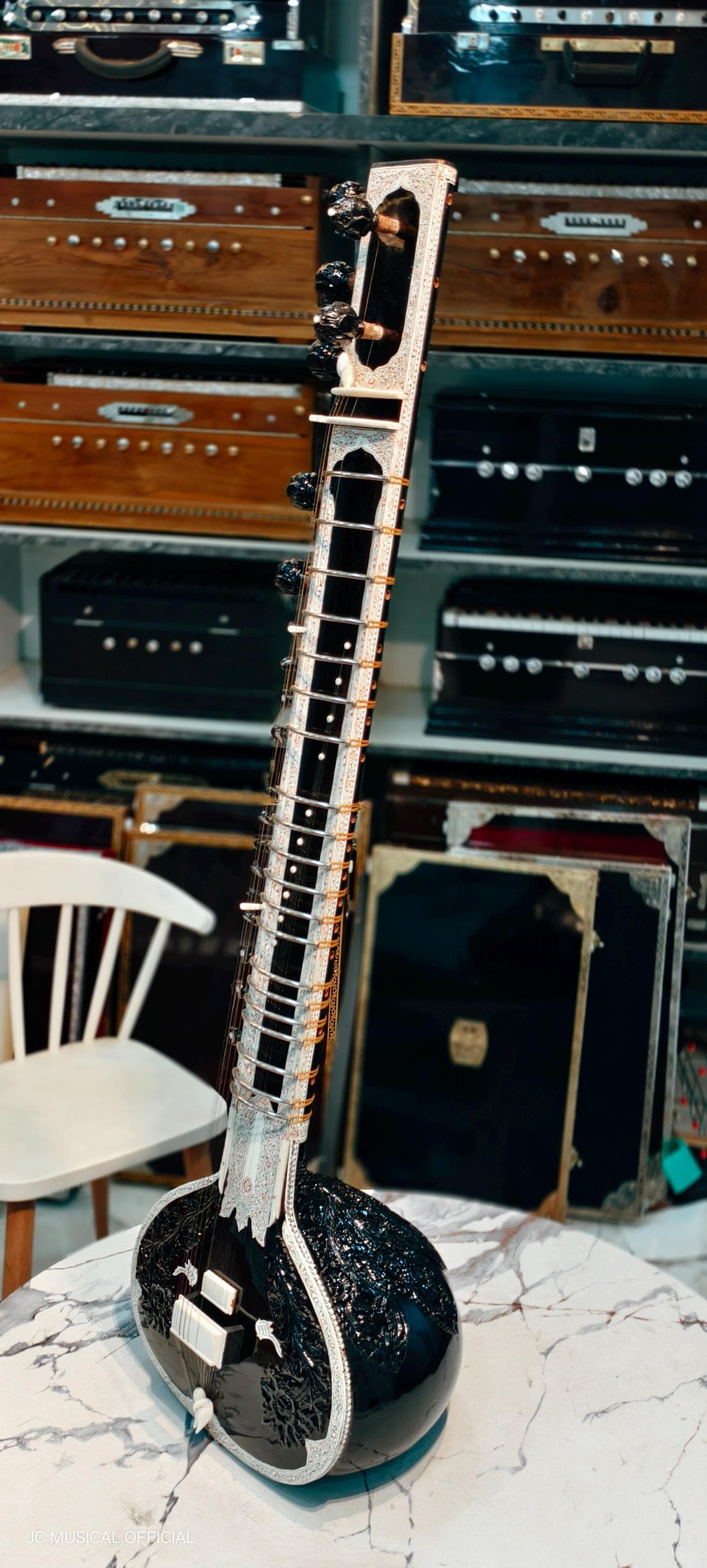 Ravi Shankar Style Sitar - Premium Black, with Hard Case