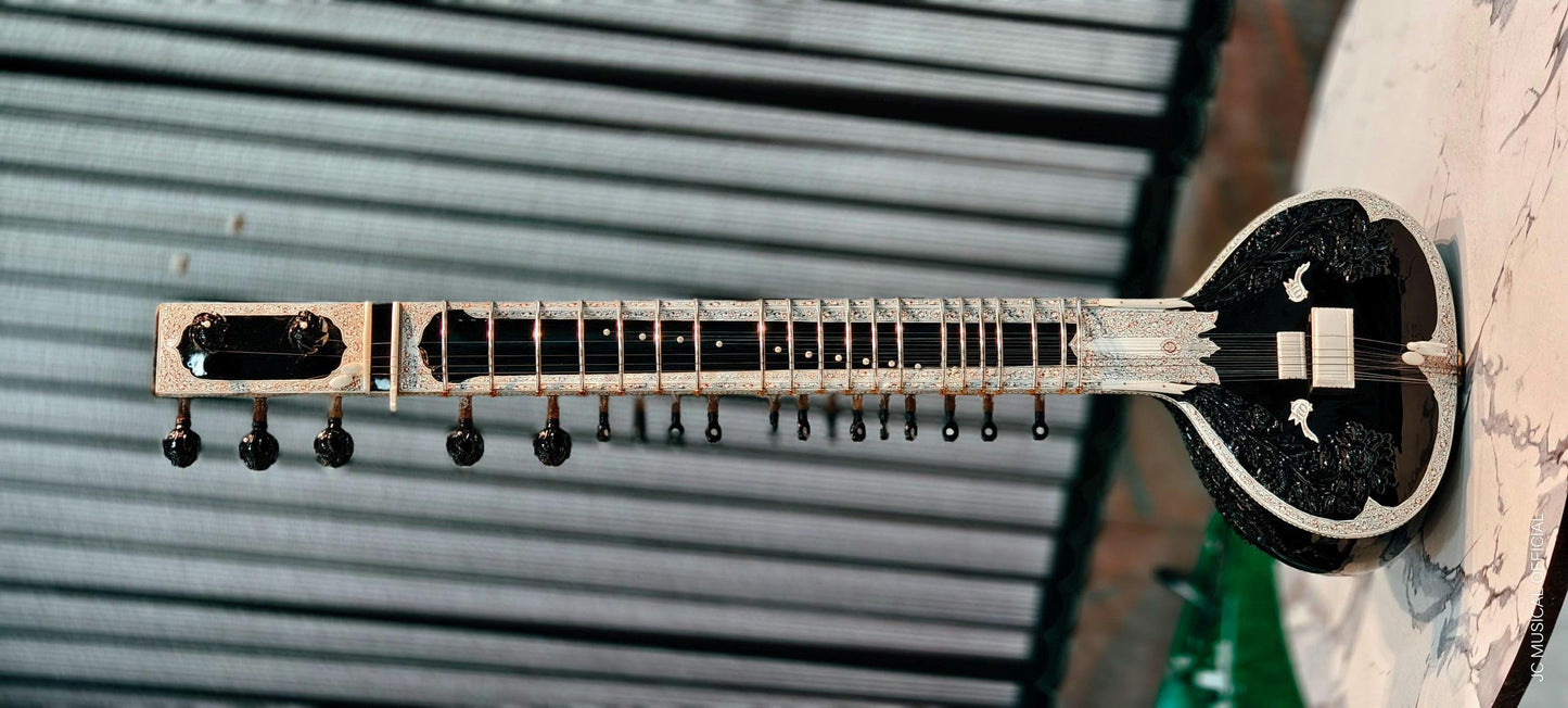 Ravi Shankar Style Sitar - Premium Black, with Hard Case