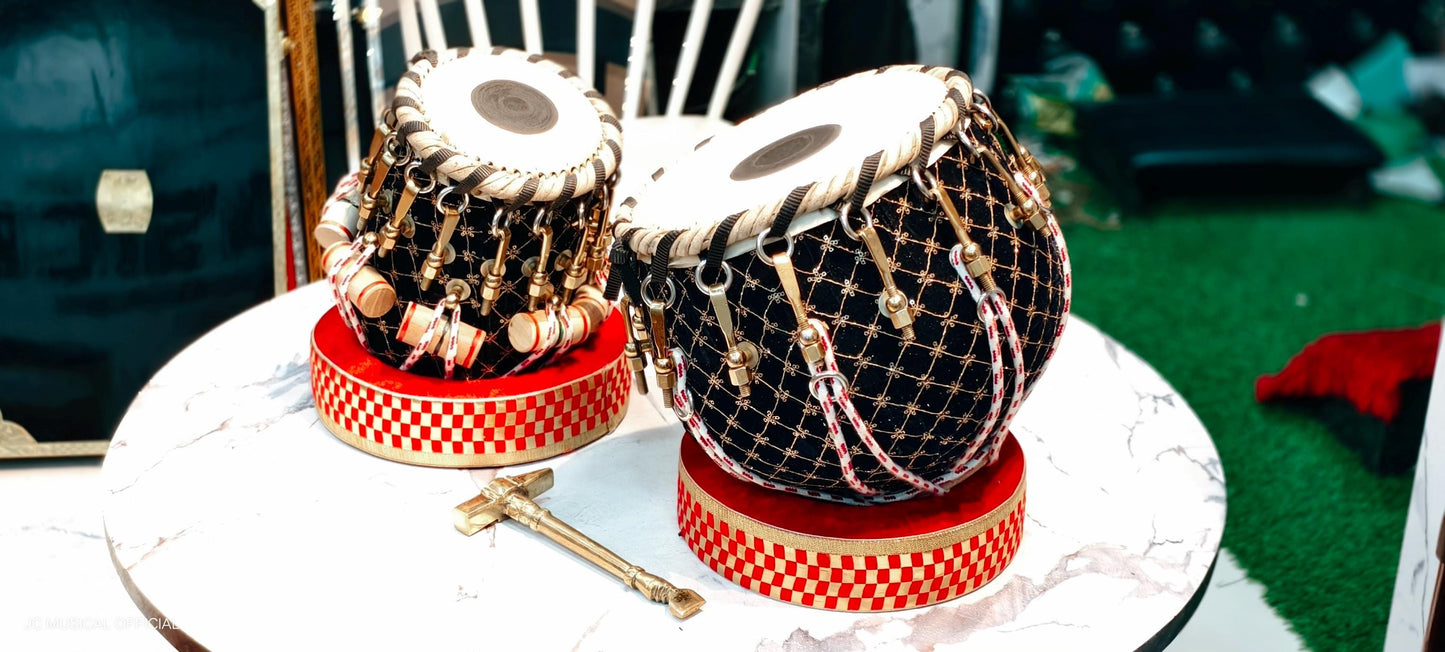 Professional Tabla Set: Sesham Wood, Brass Bayan, black velvet work