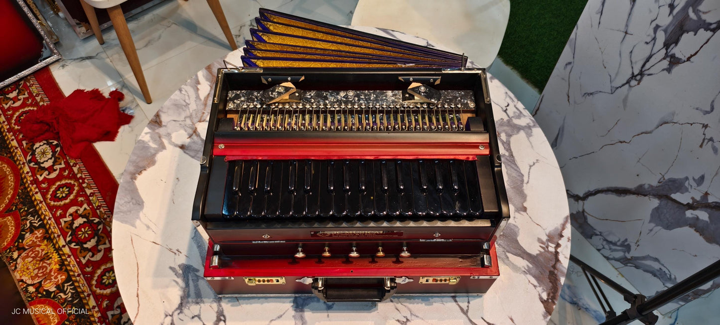 2.5 Octave Harmonium: 32-Key, Red & Black, Sagwan Teakwood