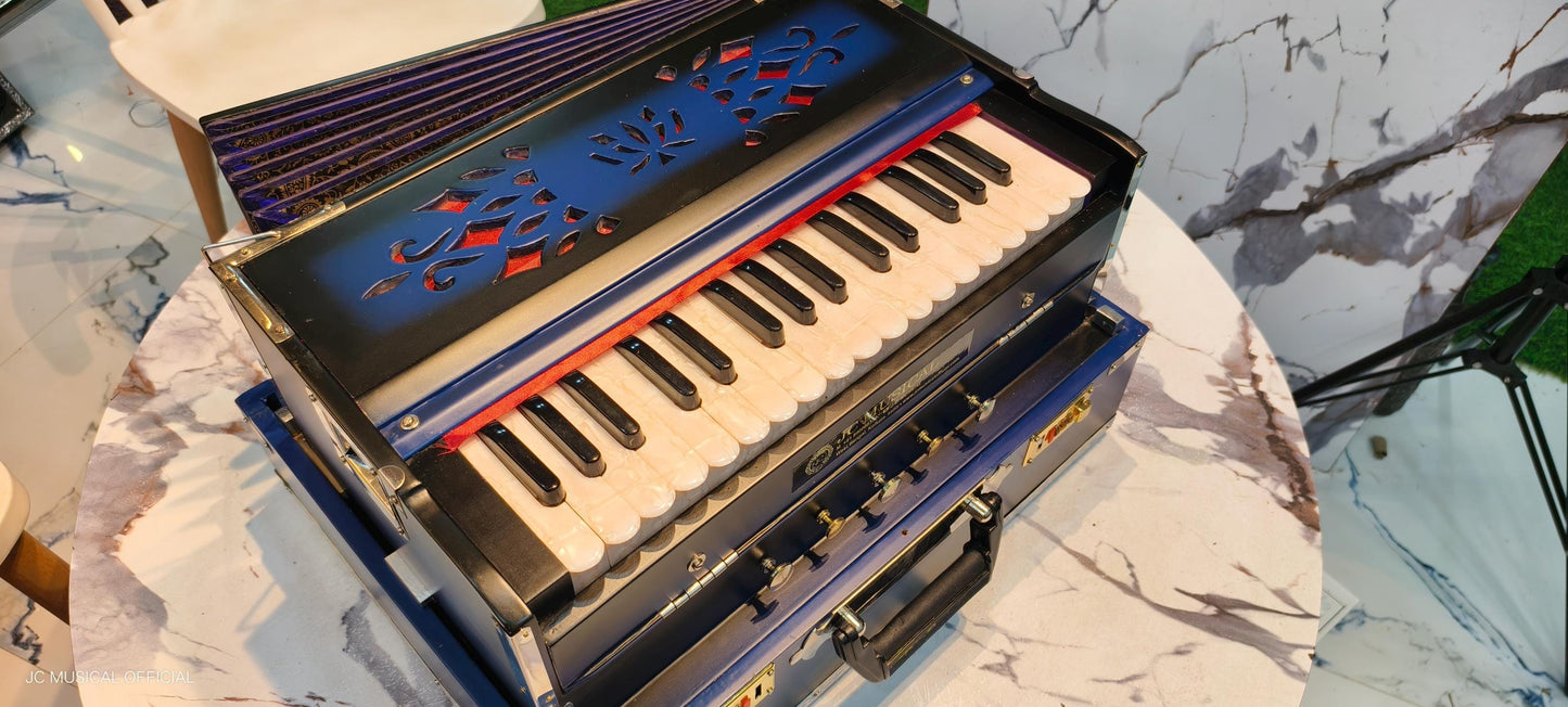 Mini 2.5 Octave Harmonium: Blue-Black, Sagwan Teakwood, Palitana Reeds