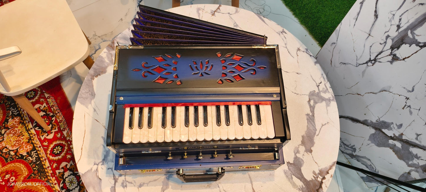 Mini 2.5 Octave Harmonium: Blue-Black, Sagwan Teakwood, Palitana Reeds