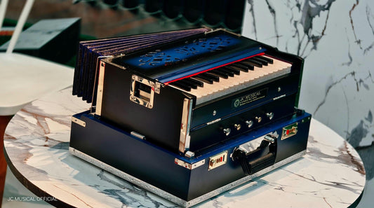 Mini 2.5 Octave Harmonium: Blue-Black, Sagwan Teakwood, Palitana Reeds