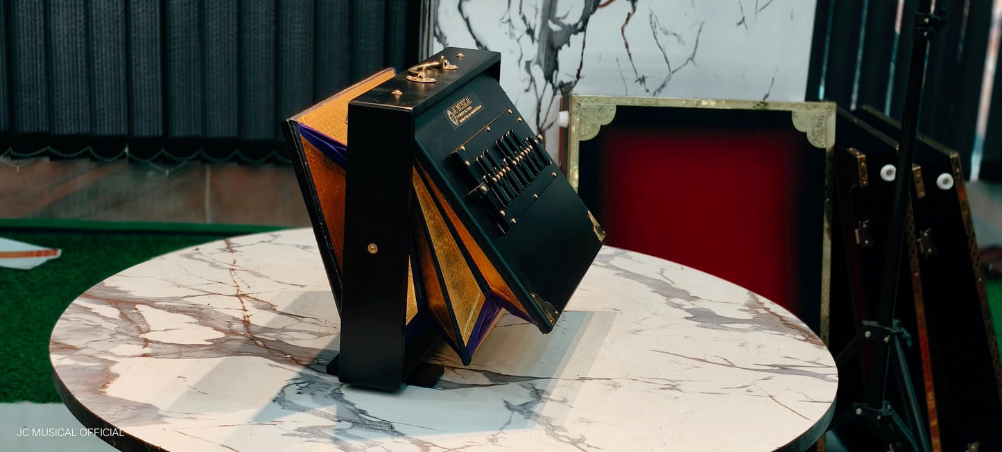 Lower Octave Shruti Box: C3-C4, Teak Wood, Golden Brass Inlay