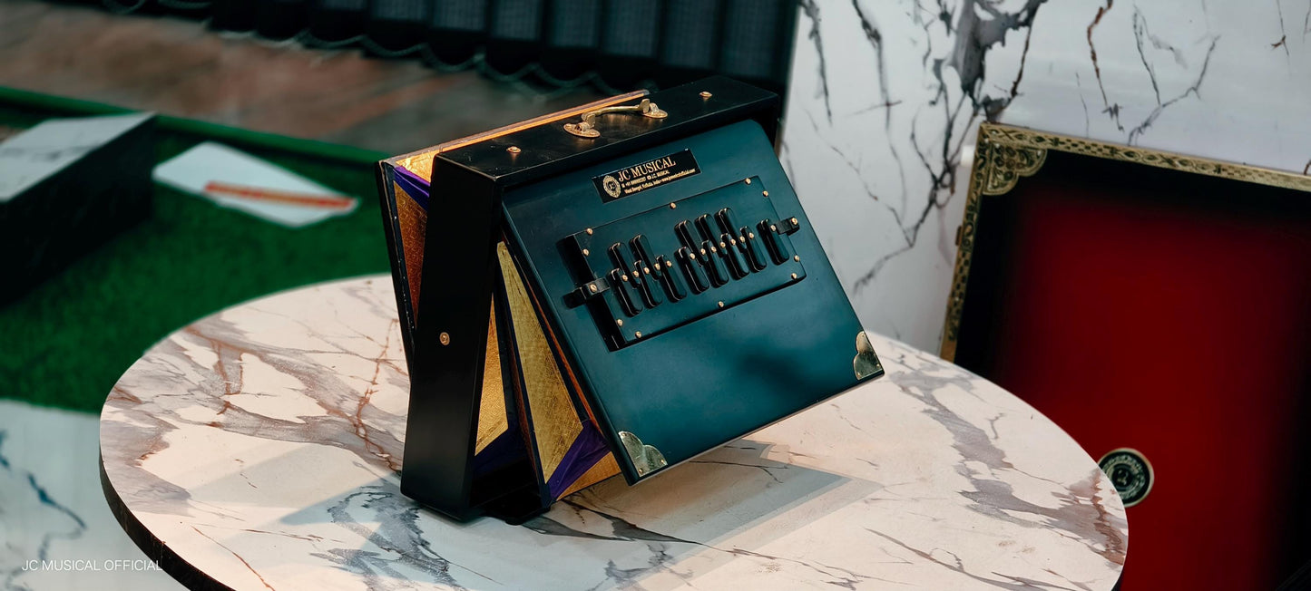 Lower Octave Shruti Box: C3-C4, Teak Wood, Golden Brass Inlay