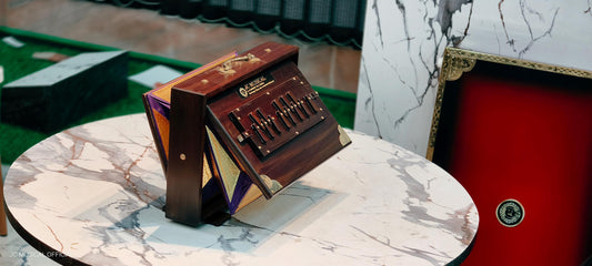 Shruti Box: Medium Size, Deep Brown, Golden Brass Decoration/ LOWER OCTEVE C3-C4 NOTES