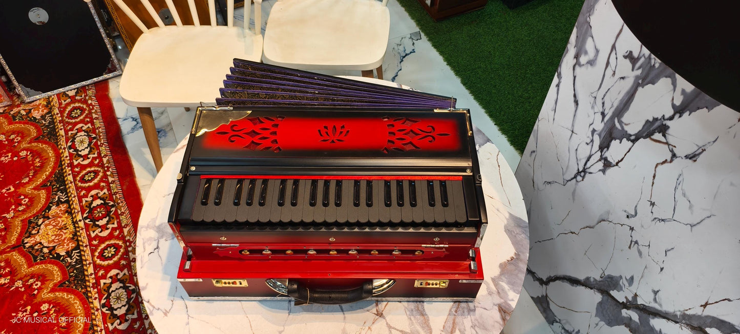 2-Line Harmonium: 3.5 Octave, 42 Reeds,Red black dual tone mat finish