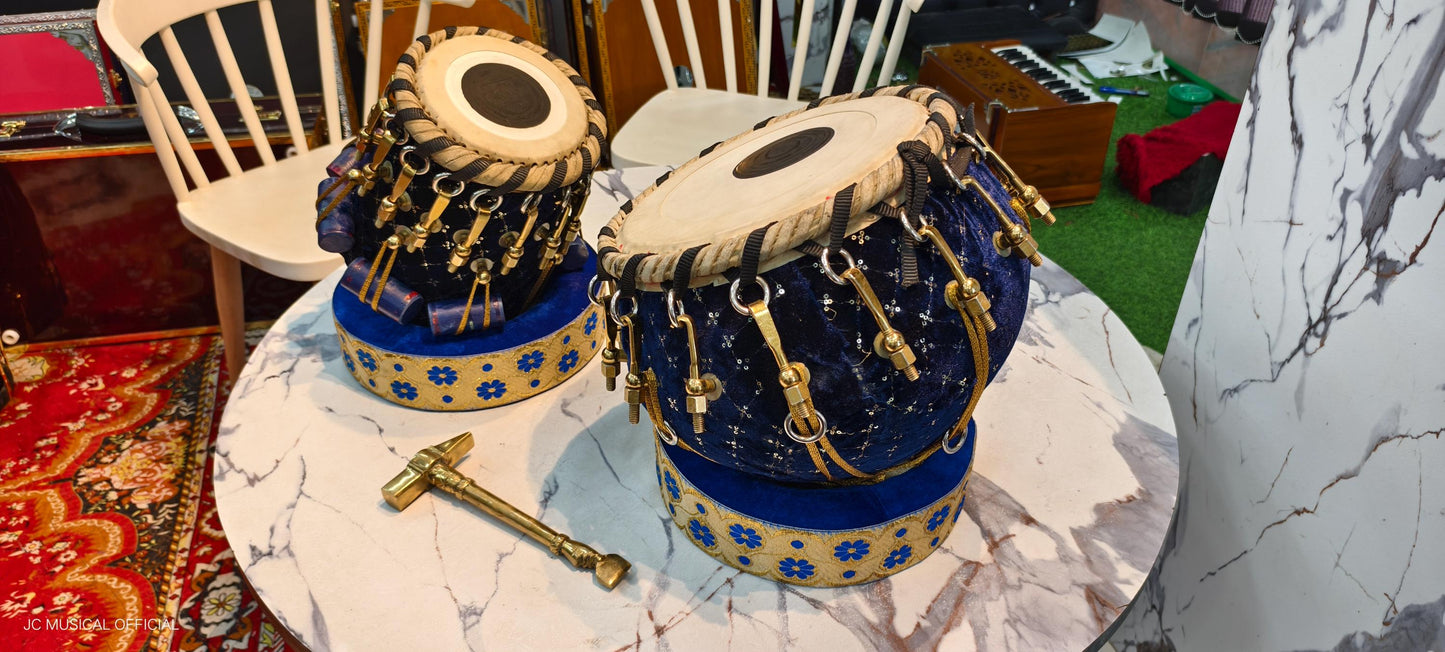 Professional Tabla Set: Sheesham Wood, Copper Dagga, Velvet Case