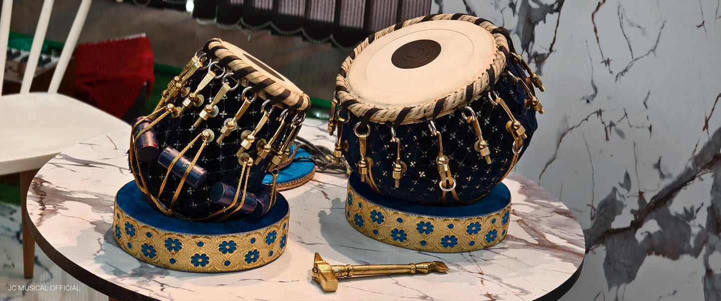 Professional Tabla Set: Sheesham Wood, Copper Dagga, Velvet Case