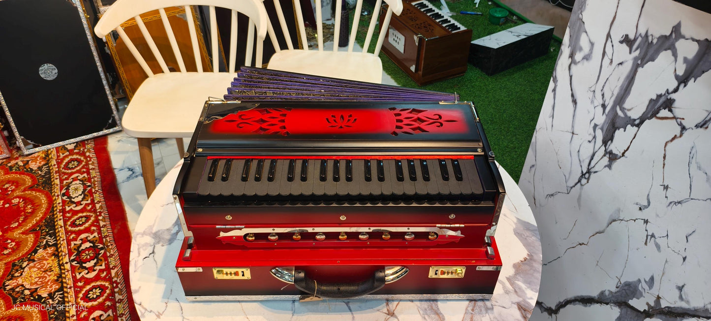 2-Line Harmonium: 3.5 Octave, 42 Reeds,Red black dual tone mat finish
