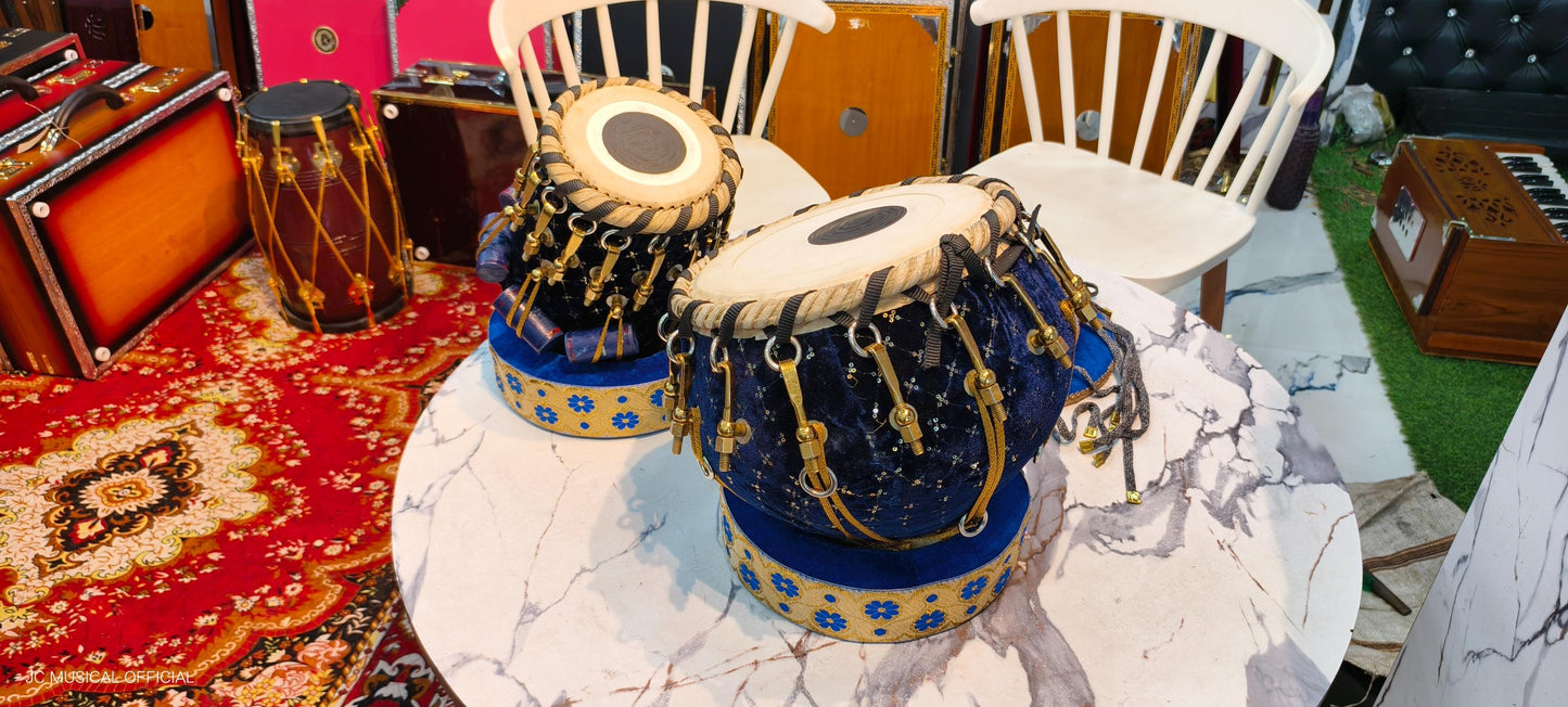Professional Tabla Set: Sheesham Wood, Copper Dagga, Velvet Case