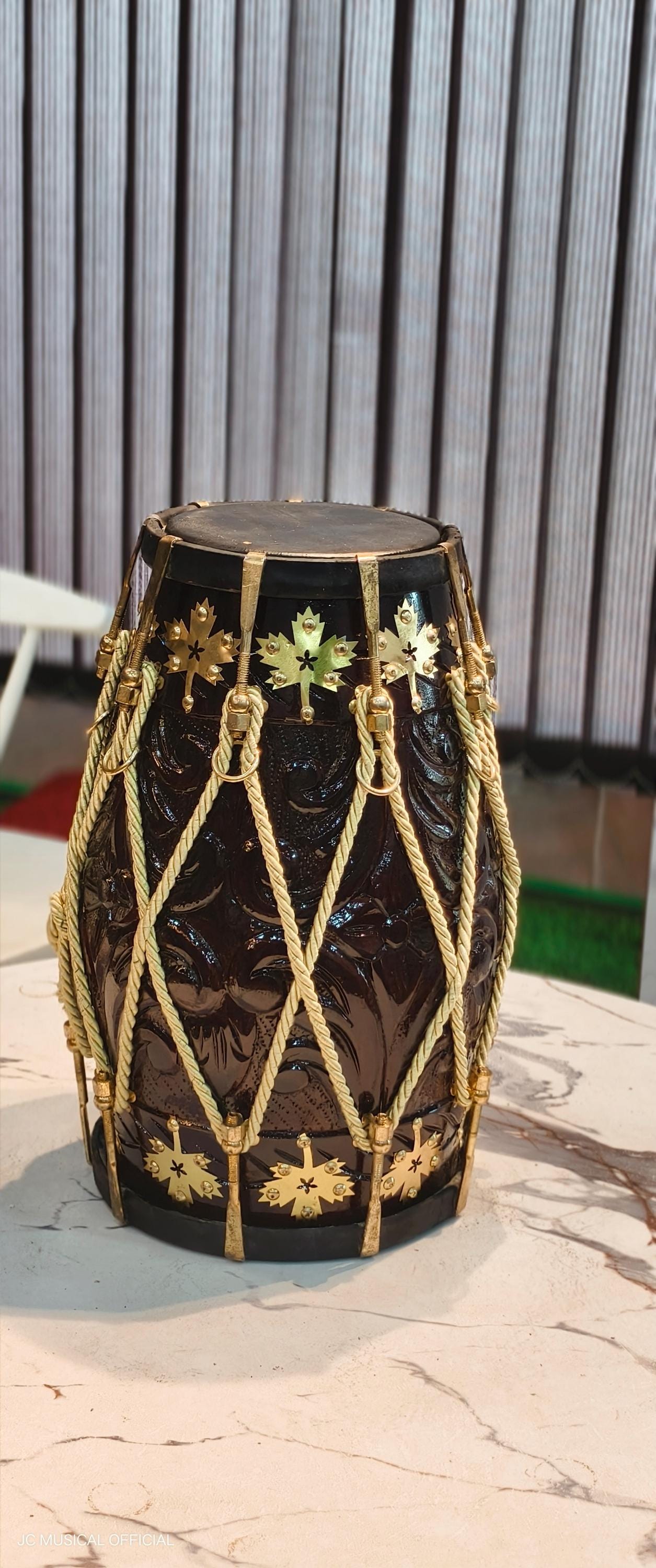 PROFESSIONAL DHOLAK| Pure season SHESHAM Wood with premium carving design and golden decoration| Cherry colour glossy finish