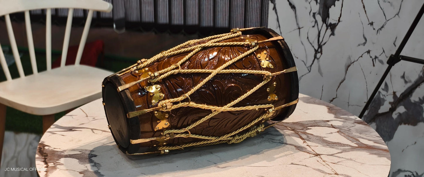 Sheesham Wood Dholak: Brown Glossy Finish, Nut Bolt Tuning