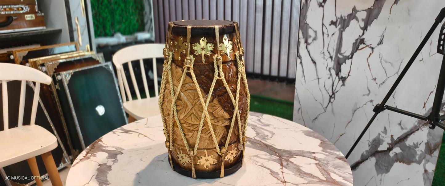 Sheesham Wood Dholak: Professional Indian Drum with natural glossy finish