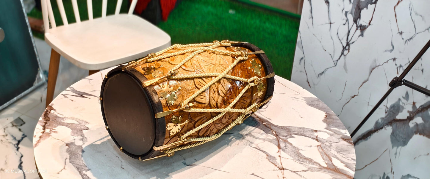 Sheesham Wood Dholak: Professional Indian Drum with natural glossy finish