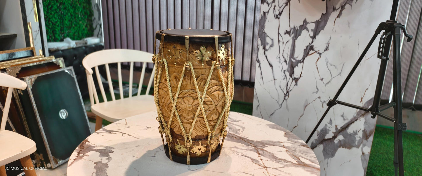 Sheesham Wood Dholak: Professional Indian Drum with natural glossy finish