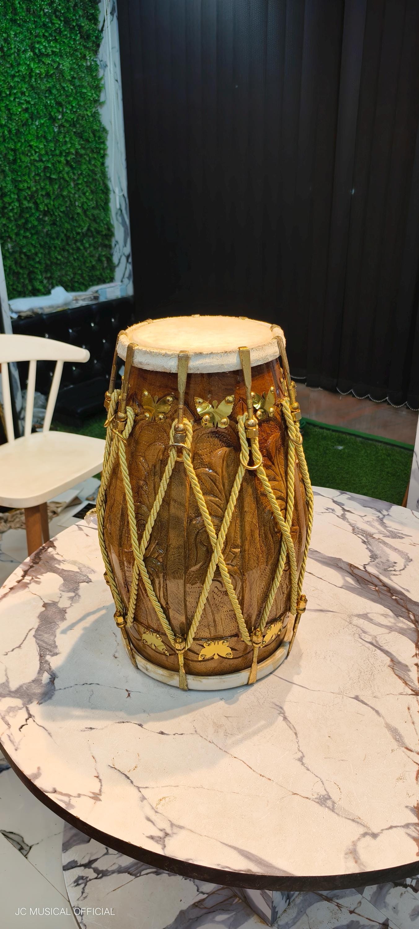 Sheesham Wood Dholak: Professional Nut Bolt Tuning, Golden Decoration