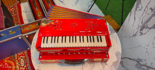 2LINE PROFESSIONAL HARMONIUM| Full season teakwood body/ Bass male 42reeds / RED glossy finish