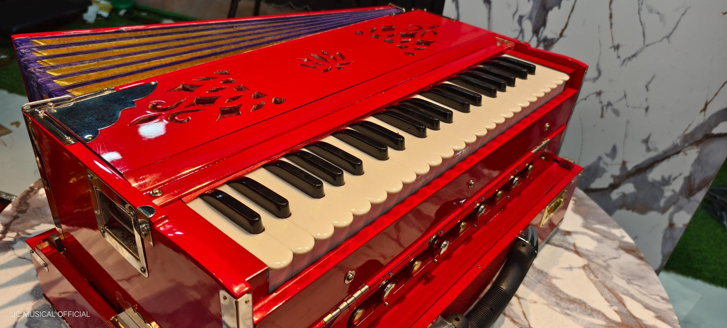 2LINE PROFESSIONAL HARMONIUM| Full season teakwood body/ Bass male 42reeds / RED glossy finish