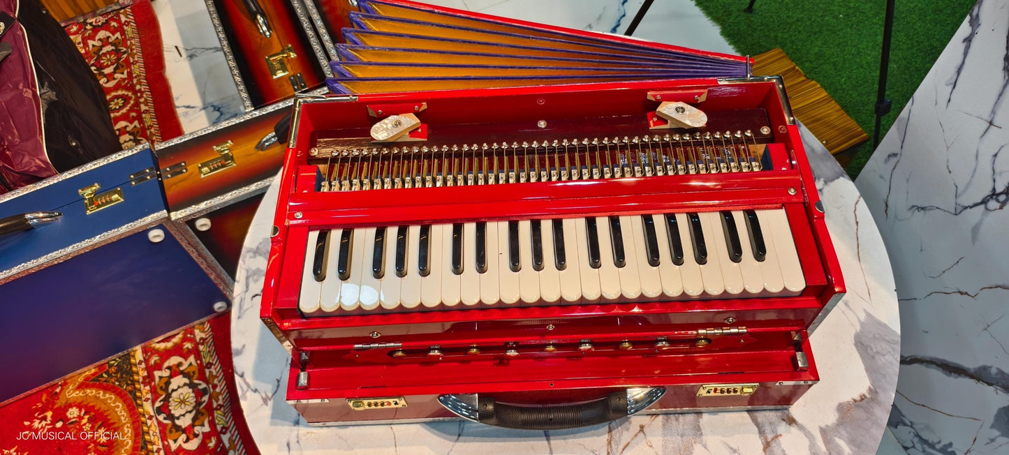 2LINE PROFESSIONAL HARMONIUM| Full season teakwood body/ Bass male 42reeds / RED glossy finish