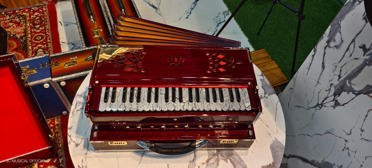 2LINE PROFESSIONAL HARMONIUM| Full season teakwood body/ Bass male 42reeds / Mahagony glossy finish