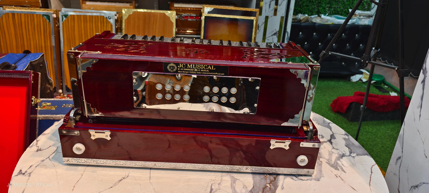 2LINE PROFESSIONAL HARMONIUM| Full season teakwood body/ Bass male 42reeds / Mahagony glossy finish