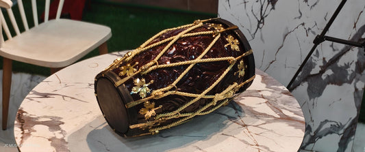 PROFESSIONAL DHOLAK| Pure season SHESHAM Wood with premium carving design and golden decoration| Cherry colour glossy finish