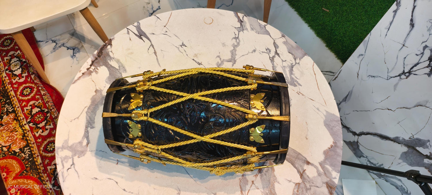 Professional Sheesham Wood Dholak: Black Glossy Finish, Nut Bolt Tuning