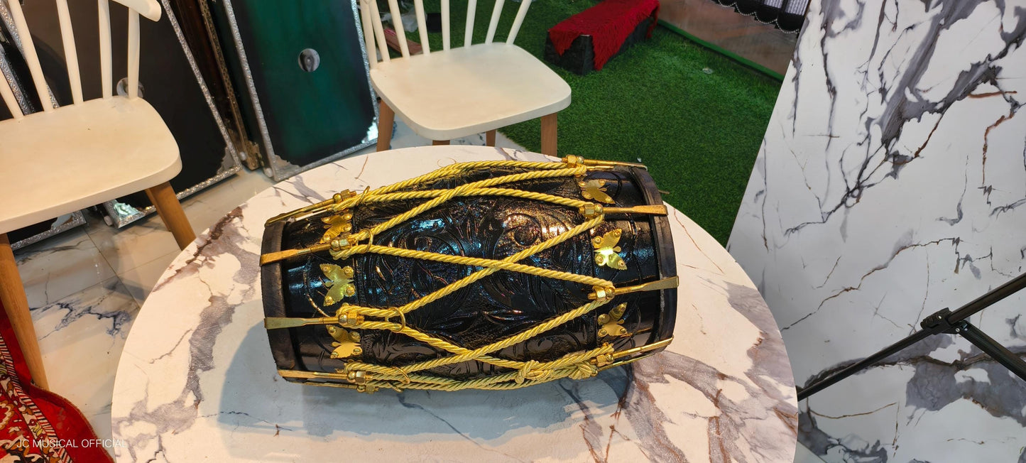 Professional Sheesham Wood Dholak: Black Glossy Finish, Nut Bolt Tuning