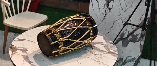 Professional Sheesham Wood Dholak: Black Glossy Finish, Nut Bolt Tuning