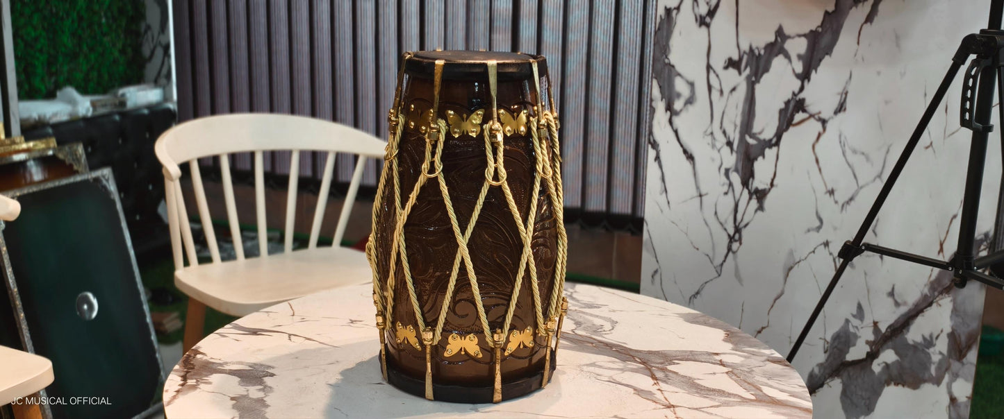 Sheesham Wood Dholak: Brown Glossy Finish, Nut Bolt Tuning