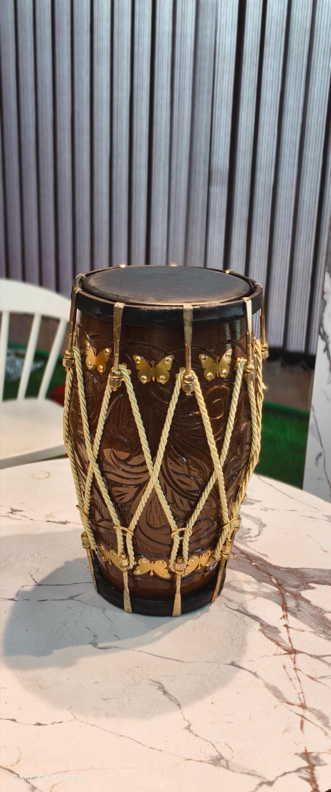 Sheesham Wood Dholak: Brown Glossy Finish, Nut Bolt Tuning