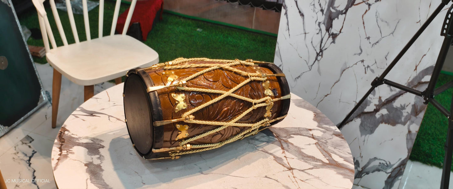Sheesham Wood Dholak: Brown Glossy Finish, Nut Bolt Tuning