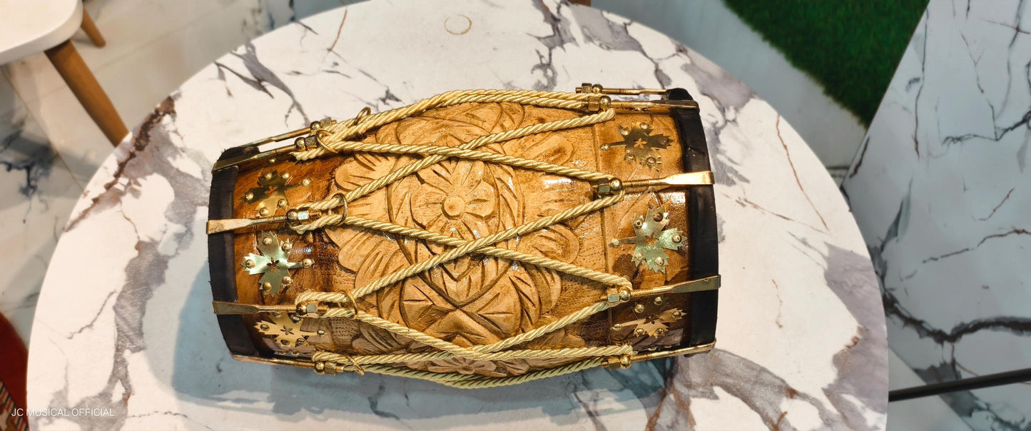 Sheesham Wood Dholak: Professional Indian Drum with natural glossy finish