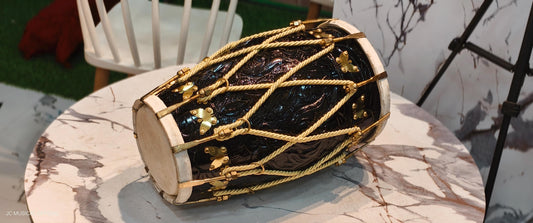 Sheesham Wood Dholak: Nut Bolt Tuning, Black Gloss Finish