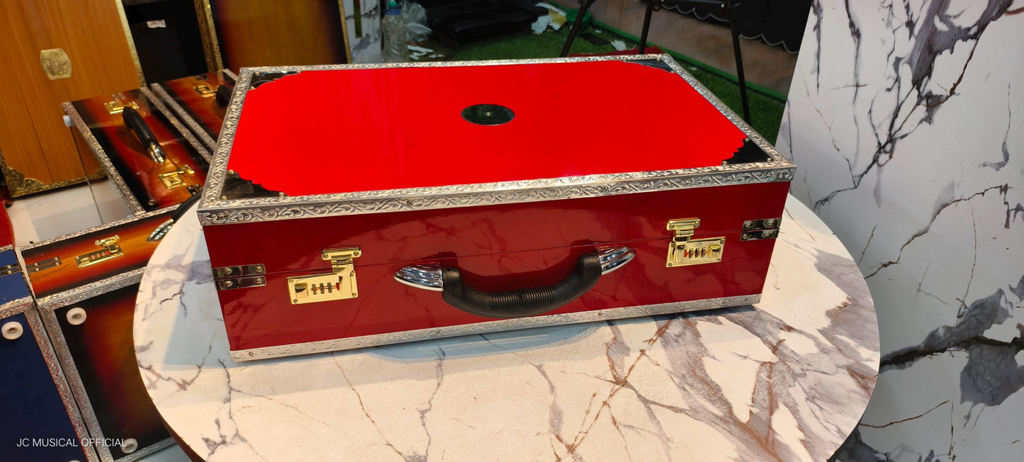 2LINE PROFESSIONAL HARMONIUM| Full season teakwood body/ Bass male 42reeds / RED glossy finish