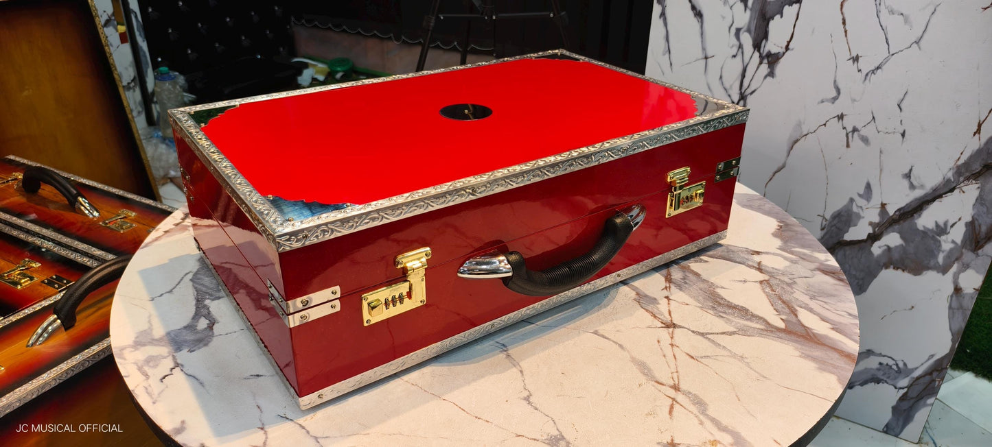 2LINE PROFESSIONAL HARMONIUM| Full season teakwood body/ Bass male 42reeds / RED glossy finish