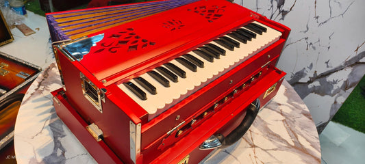 2LINE PROFESSIONAL HARMONIUM| Full season teakwood body/ Bass male 42reeds / Red mat finish