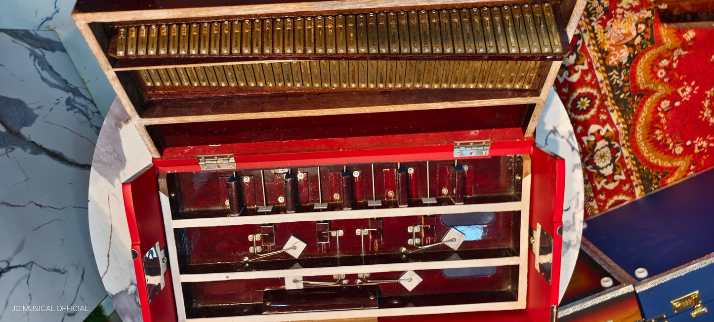 2LINE PROFESSIONAL HARMONIUM| Full season teakwood body/ Bass male 42reeds / Red mat finish