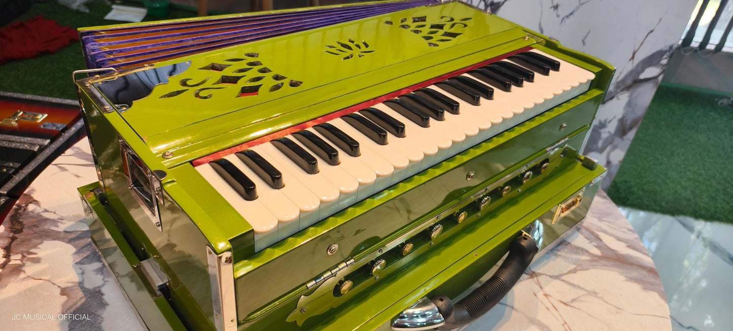 2LINE PROFESSIONAL HARMONIUM| Full season teakwood body/ Bass male 42reeds / GREEN glossy finish