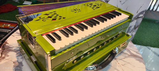 2LINE PROFESSIONAL HARMONIUM| Full season teakwood body/ Bass male 42reeds / GREEN glossy finish