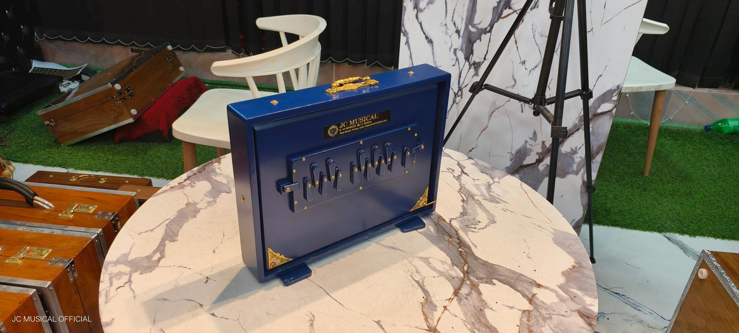 Blue Shruti Box: Lower Octave C to C, Golden Decoration