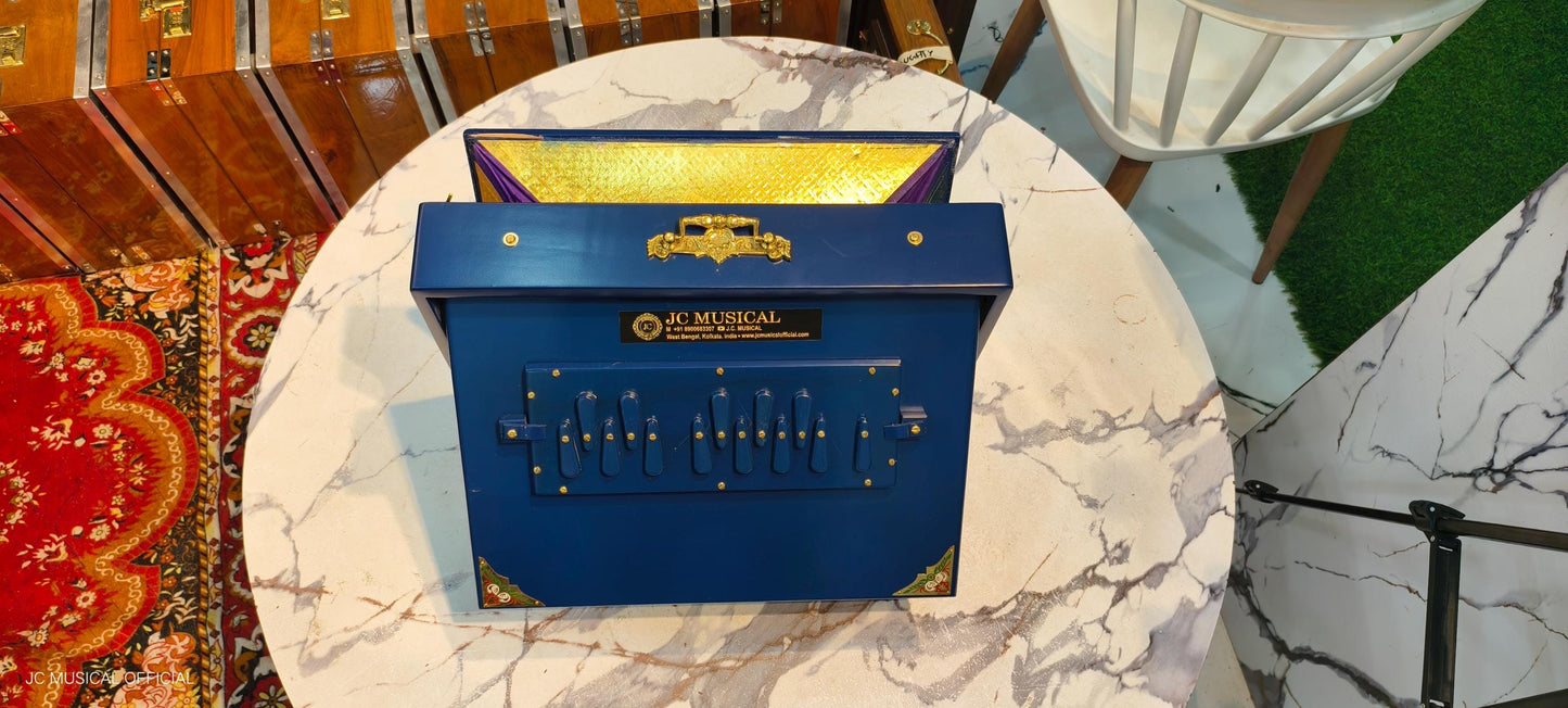 Blue Shruti Box: Lower Octave C to C, Golden Decoration