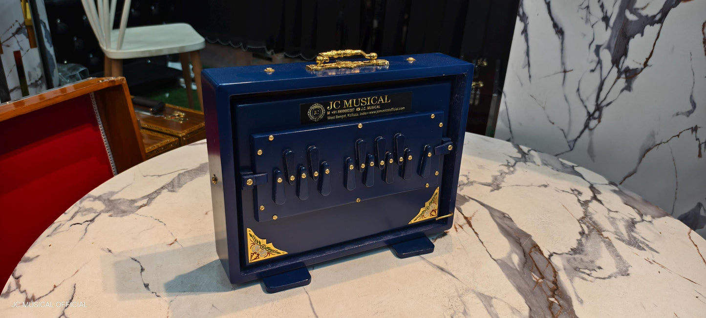 Small Shruti Box: One Octave small size, Blue with Gold Finish,middle octeve notes
