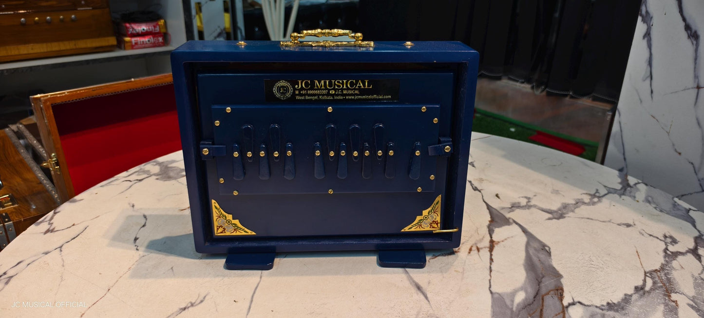 Small Shruti Box: One Octave small size, Blue with Gold Finish,middle octeve notes