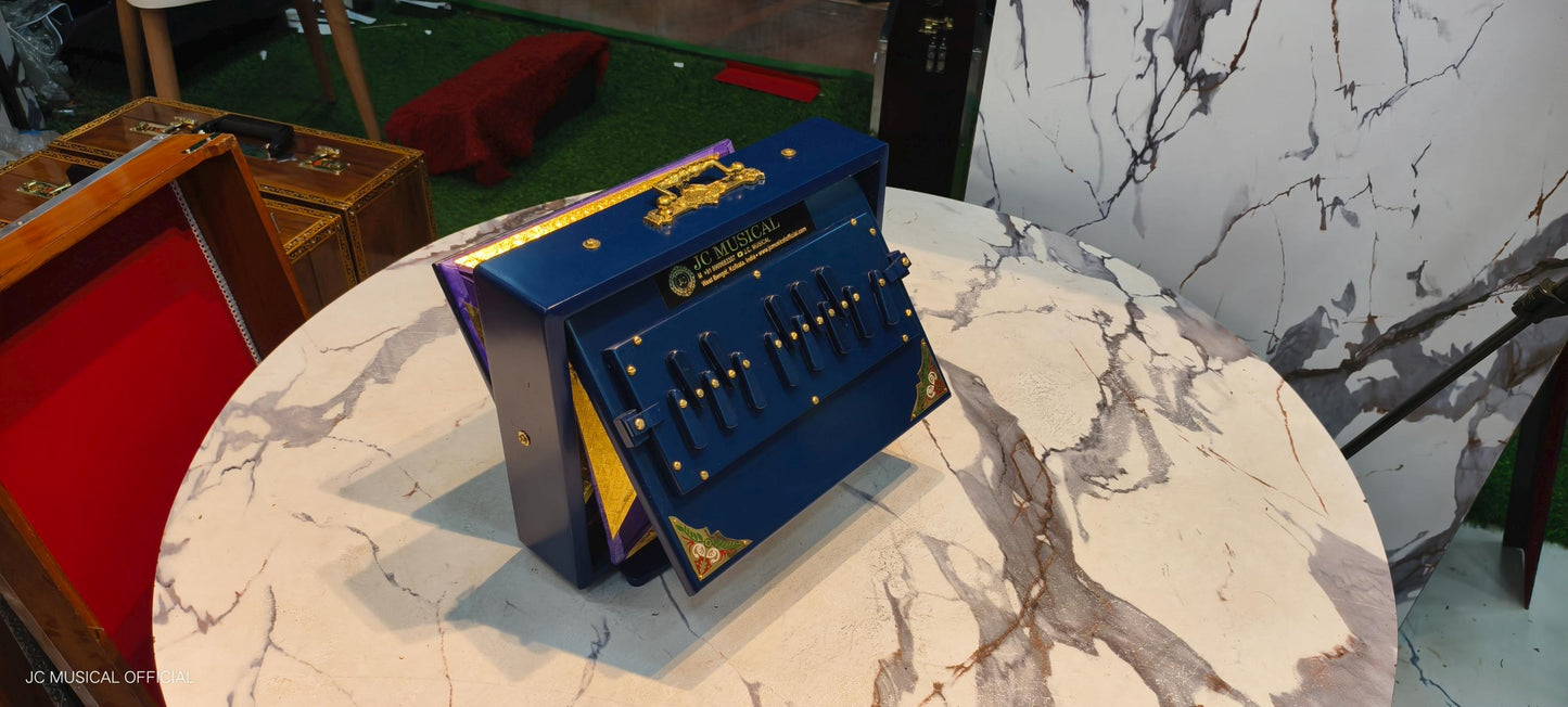 Small Shruti Box: One Octave small size, Blue with Gold Finish,middle octeve notes