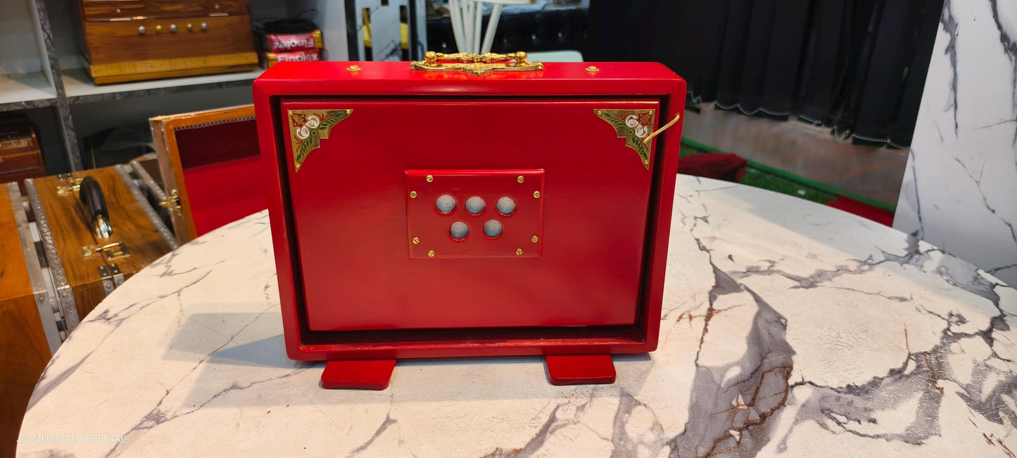 SHRUTI BOX/ one octeve small size 9×12inch /red mat with gold finish/lower octeve notes C4-C5