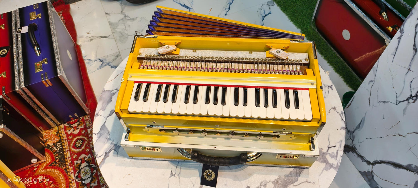 2LINE HARMONIUM/ White yellow dual tone/ 3.5 octeve 42reeds