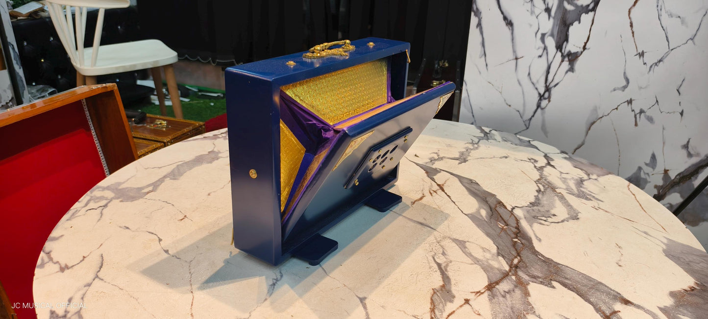 Small Shruti Box: One Octave small size, Blue with Gold Finish,middle octeve notes